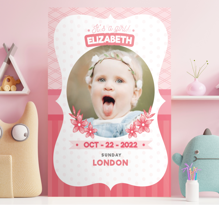 Kişiselleştirilmiş pembe duyuru bebek tablo - TenStickers