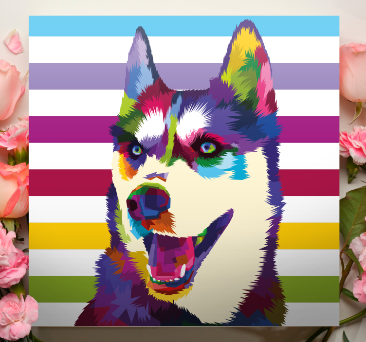 Köpek tablo renkli husky portresi - TenStickers