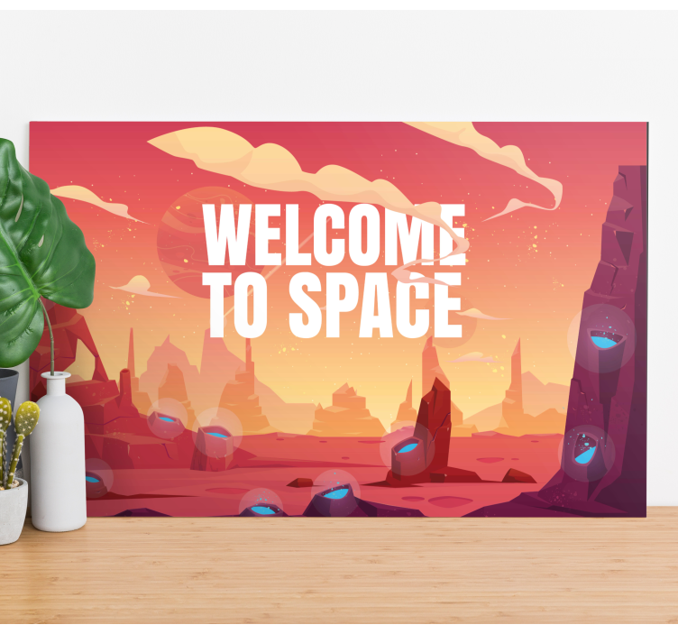 Kırmızı ve sarı çizgi film uzay kreş tuvali - TenStickers