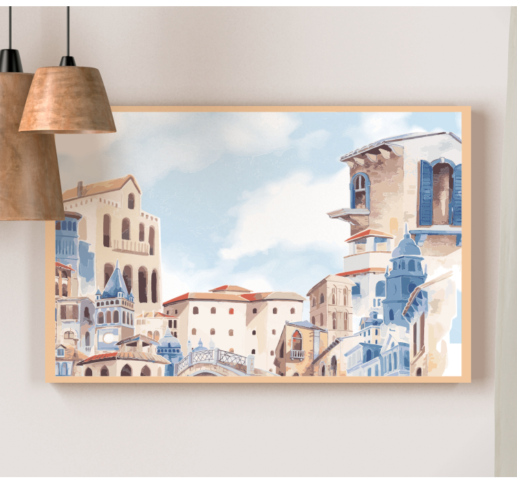 Suluboya şehir çizim kreş tuvali - TenStickers