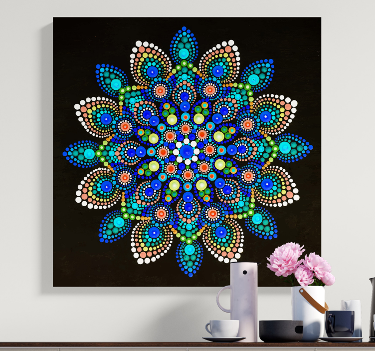 Mandala renkli noktalar mandala tuval duvar sanatı - TenStickers