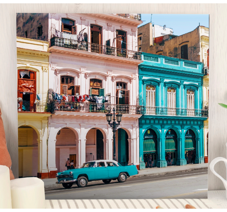 Mavi ve pembe sokak ve araba tuval resimleri - TenStickers