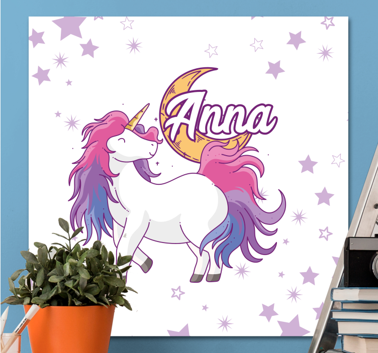 Tek boynuzlu at kanvas tablo yıldızlarla unicorn - TenStickers