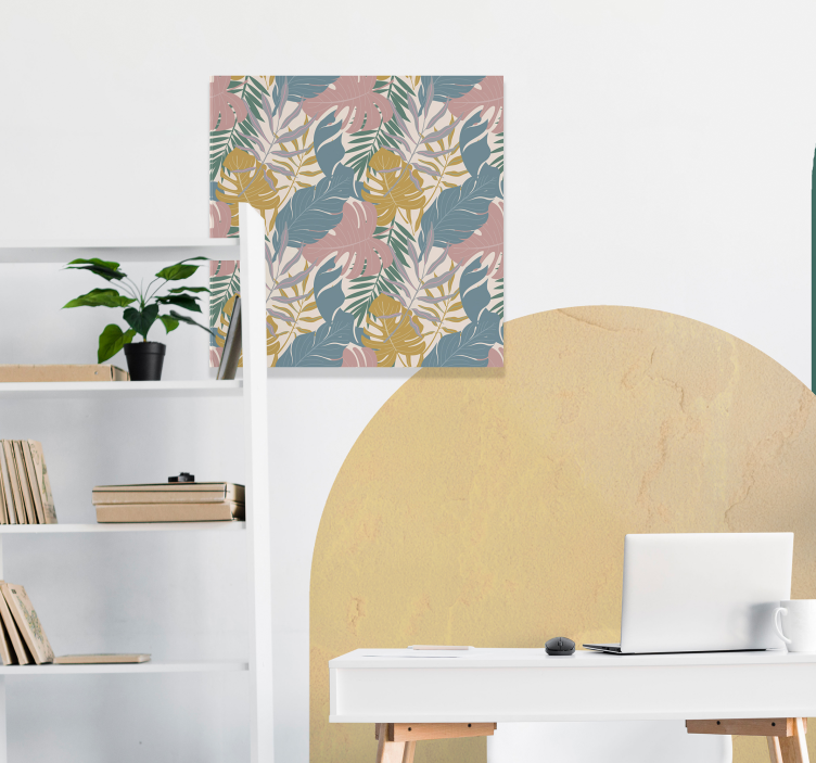 Tropikal yaprak desenleri çiçekler ve bitkiler kanvas tablo - TenStickers