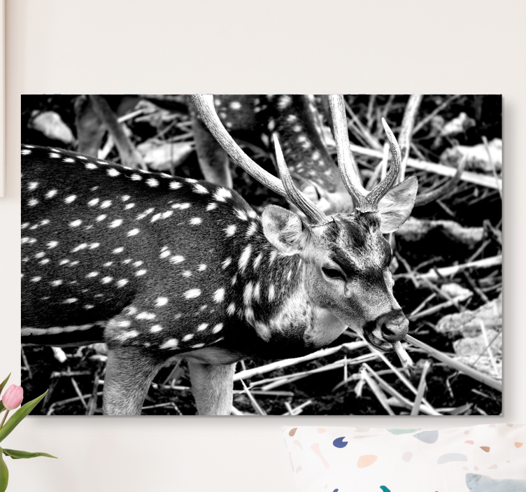 Zarif gri tonlamalı portre geyik tablo - TenStickers