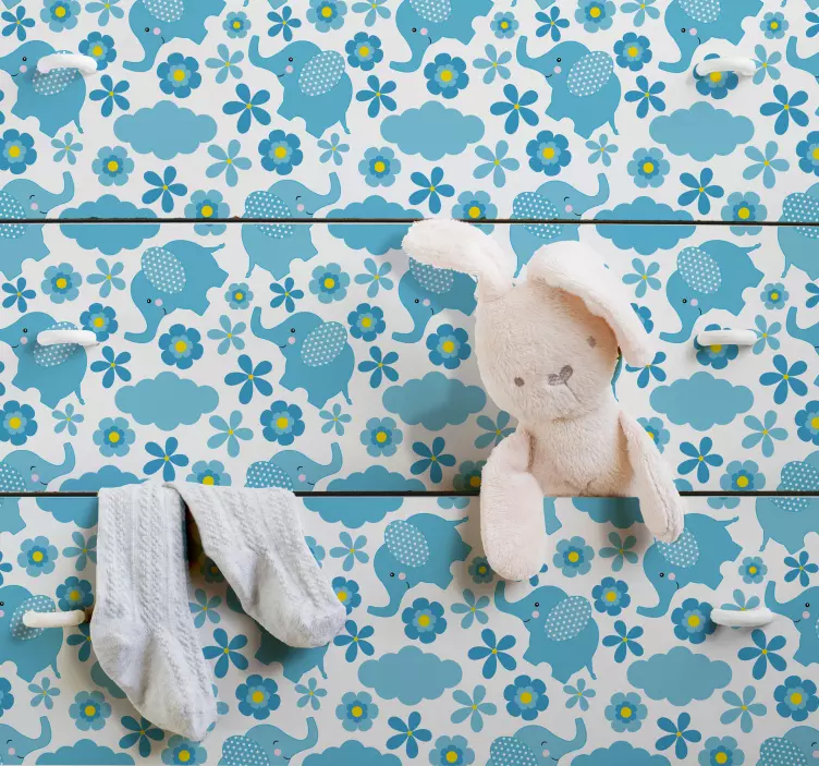 çiçek fil desen vinil duvar kağıdı - TenStickers