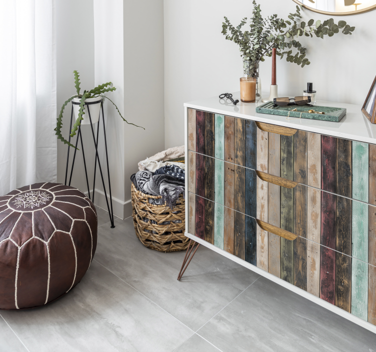 Renkli boyalı dikey tahta mobilya çıkartması - TenStickers