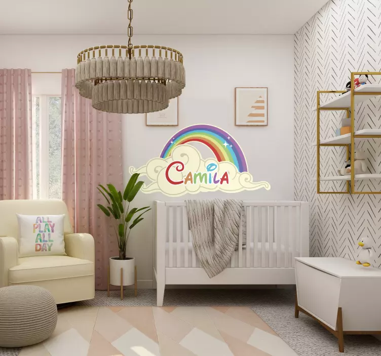 çocuklar kişiselleştirilmiş gökkuşağı bulut etiket - TenStickers