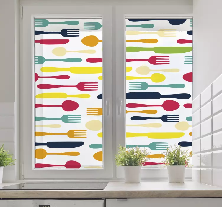 çatal bıçak takımı çeşitli pencere sticker - TenStickers