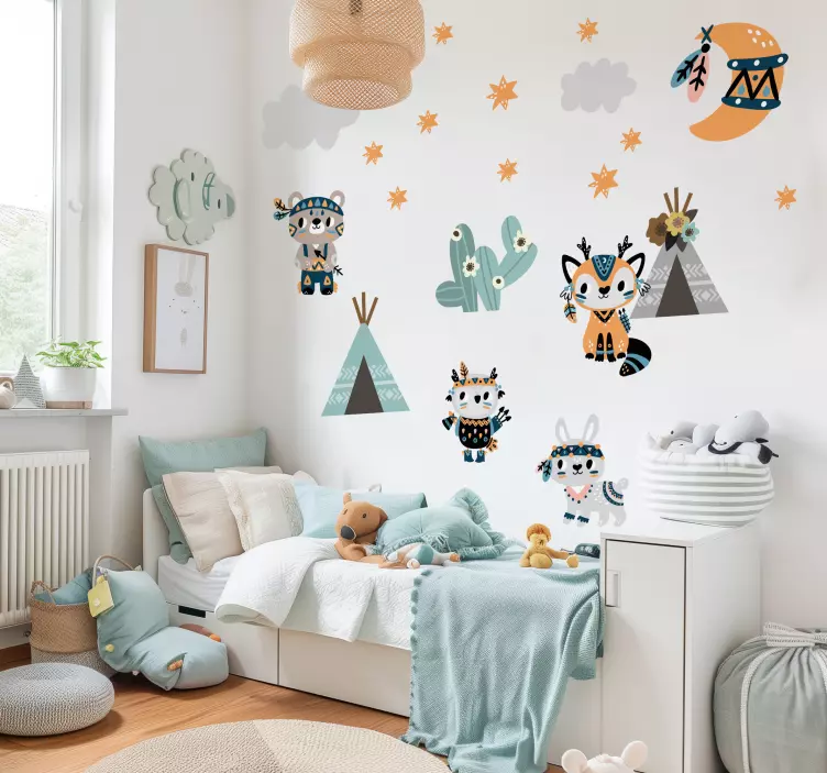 Hint tarzı hayvanlar i̇llüstrasyonlar sticker - TenStickers