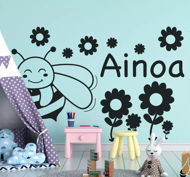 Arı ve çiçekler böcek çıkartma adı - TenStickers