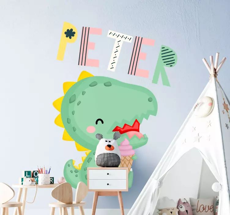 Adı ile bebek dino dinozor duvar sticker - TenStickers