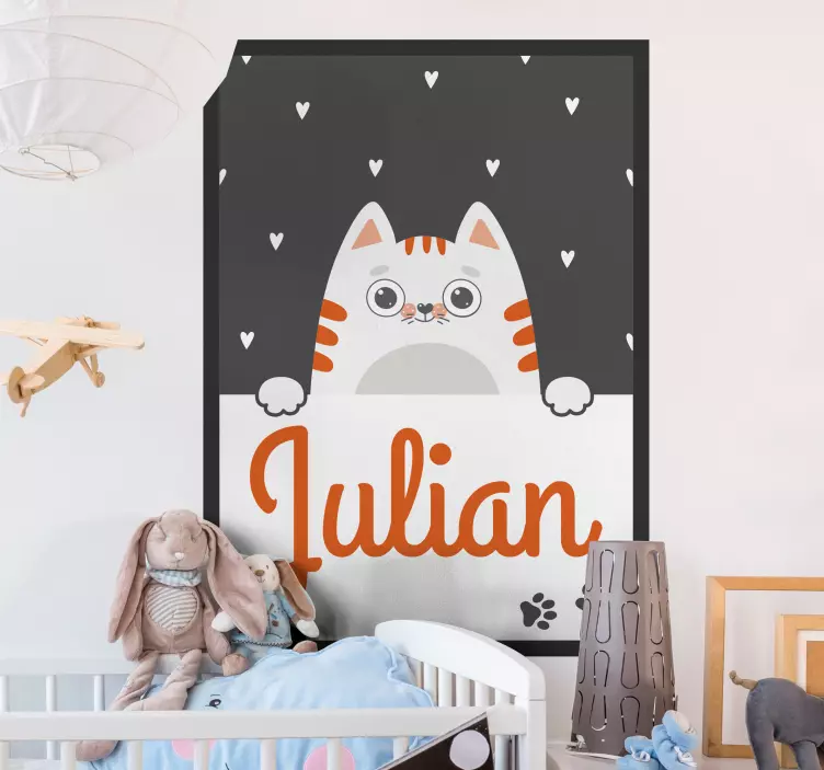 Adı yatak odası çıkartması ile kedi çocuk posteri - TenStickers