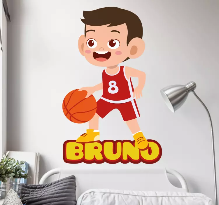 Adı vinil etiket ile çocuk basketbol oyuncusu - TenStickers