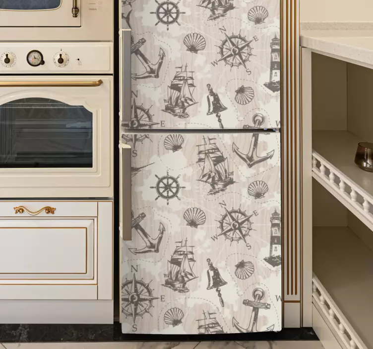 Ahşap plakalar desen buzdolabı çıkartması üzerinde çapa - TenStickers