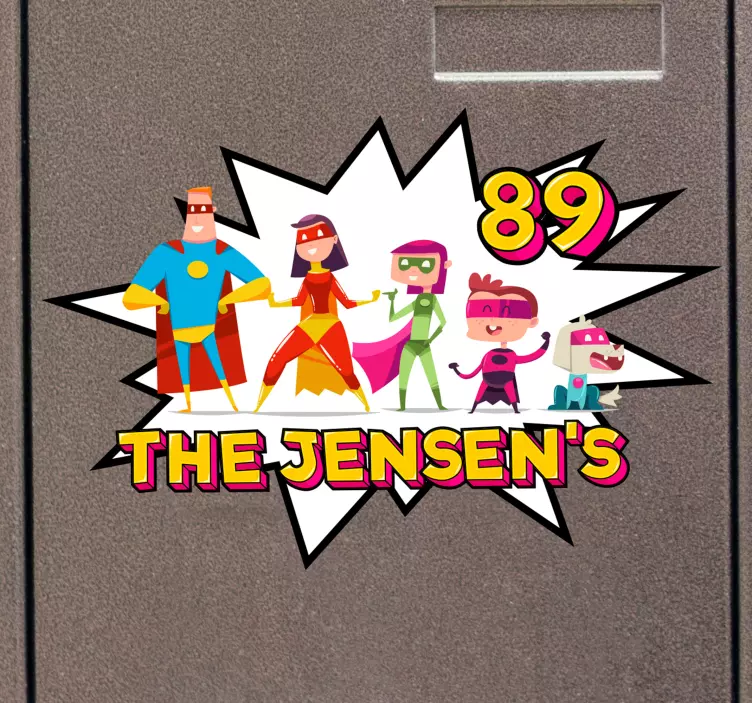 Aile süper kahraman posta kutusu kişiselleştirilmiş etiket - TenStickers