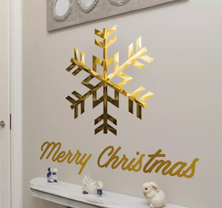 Altın neşeli noel kar tanesi duvar sticker - TenStickers