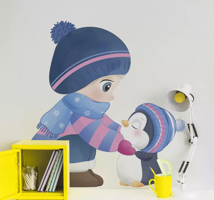 Penguen illüstrasyonlu anime kız çıkartması - TenStickers