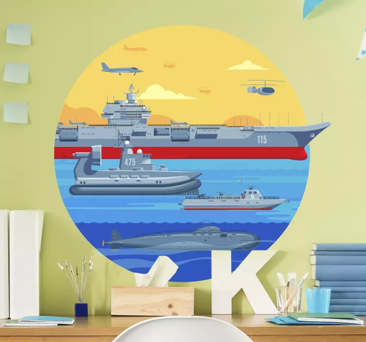 Askeri tekneler şablon çizim etiket - TenStickers