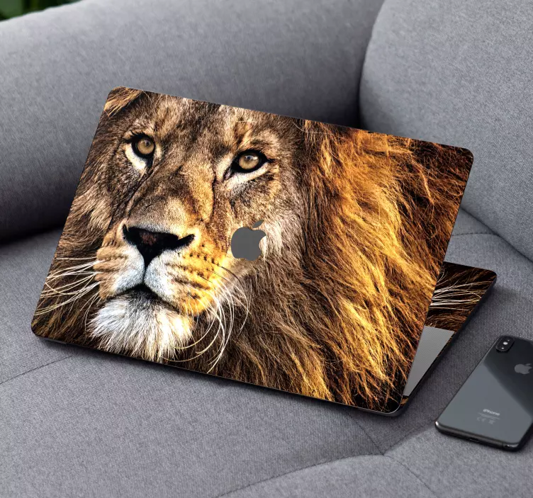 Aslan yüz cilt vahşi hayvan dizüstü bilgisayar çıkartması - TenStickers