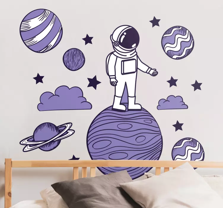 Astronot gezegenler ile beraberlik uzay duvar sticker - TenStickers