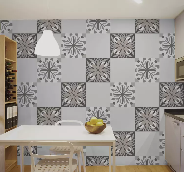 Av ve beyaz çiçek deseni çini çıkartması - TenStickers