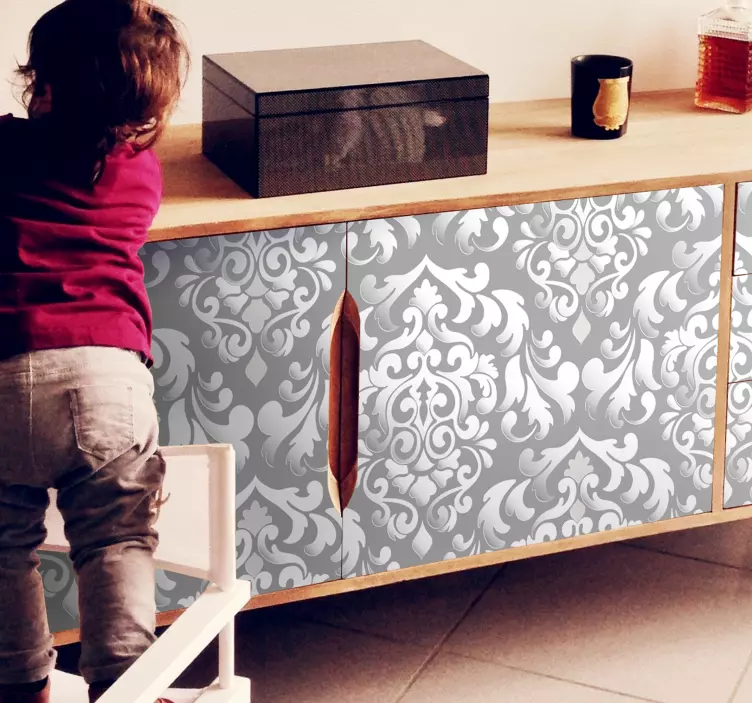 Vintage gri çiçek desenli mobilya çıkartması - TenStickers