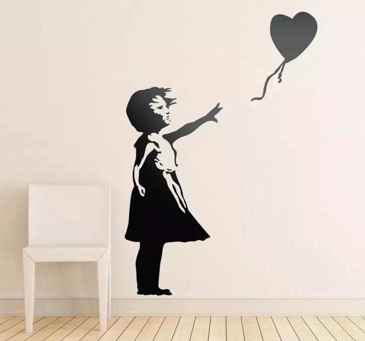 Balon banksy siluet çıkartması ile kız - TenStickers