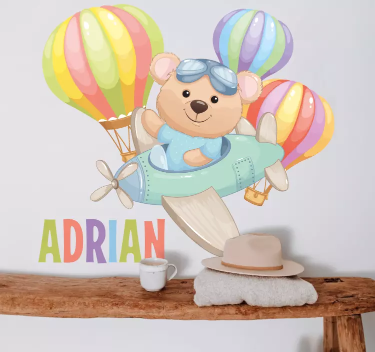 Balon çıkartması ile bir uçakta sevimli ayı - TenStickers