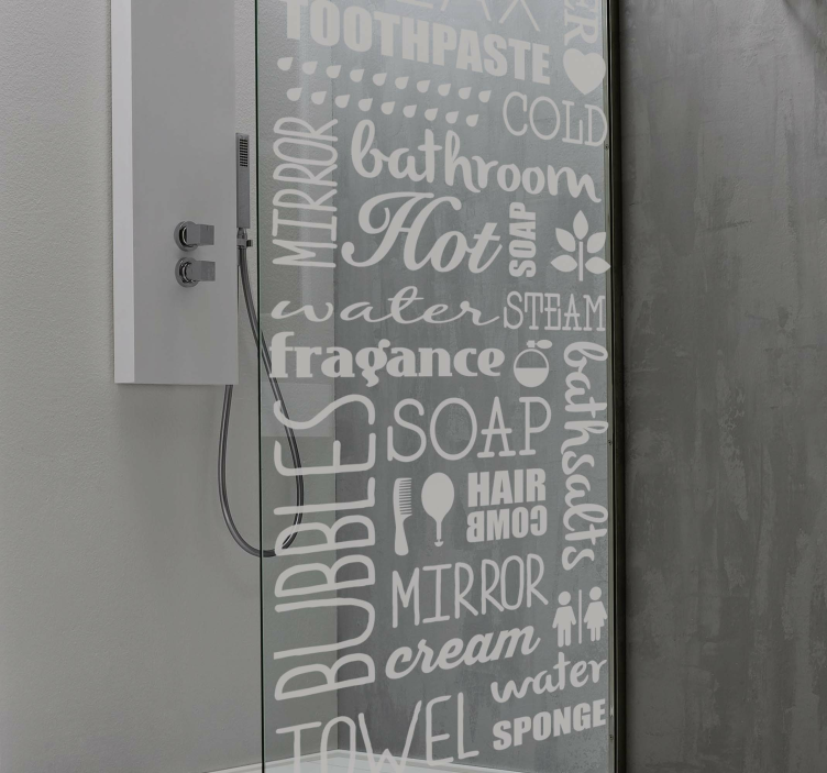 Banyo kelime bulutu duş ekranı çıkartması - TenStickers