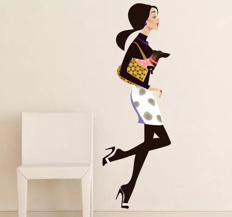 Bayan ve küçük köpek alışveriş çıkartma - TenStickers