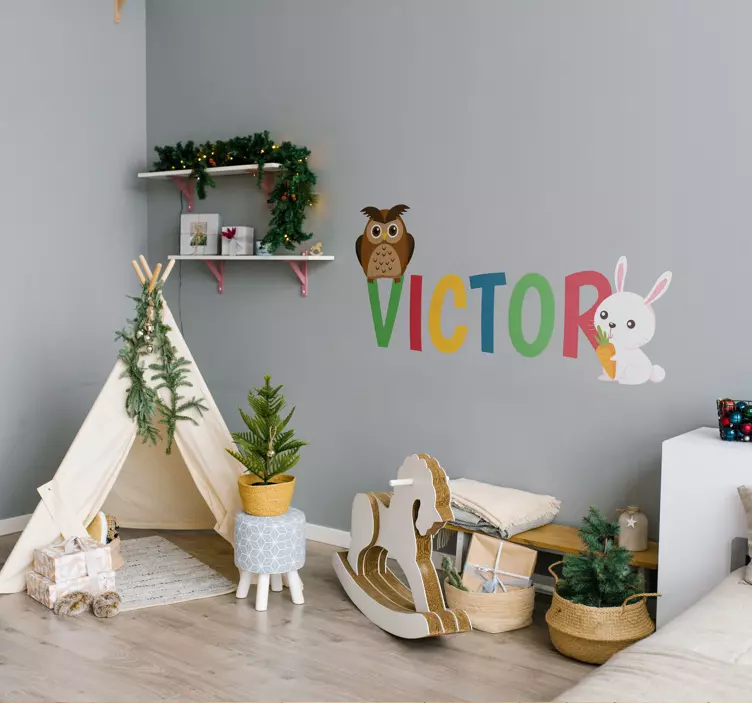 Baykuş tavşan özel ad çıkartma çizimi - TenStickers