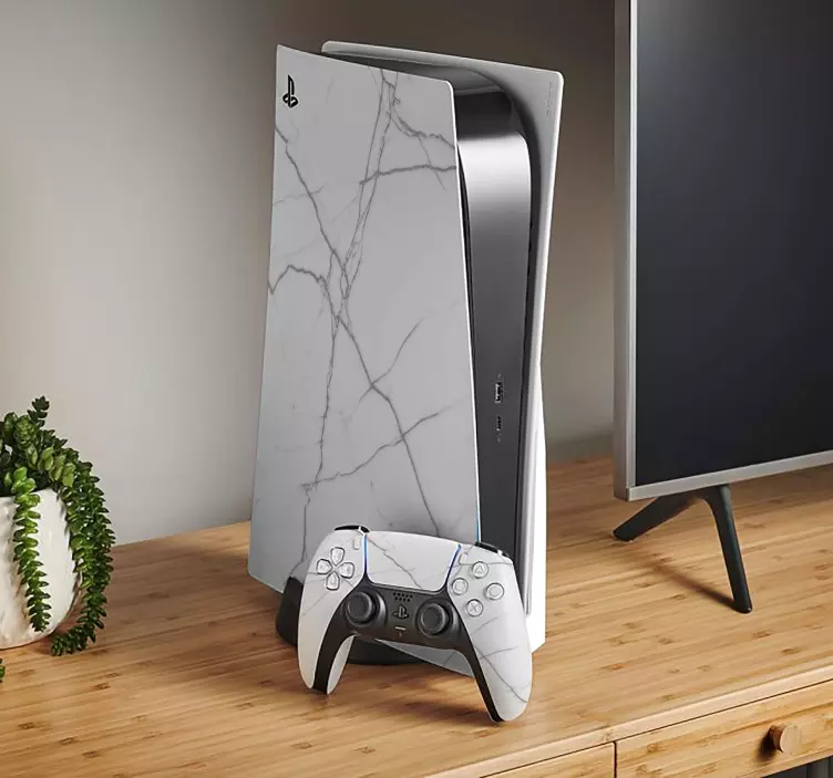 Beyaz mermer PS5 sticker - TenStickers