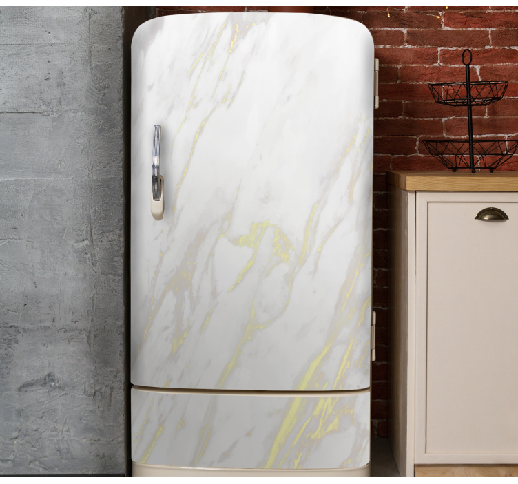 Beyaz ve altın tasarım mermer buzdolabı çıkartması - TenStickers
