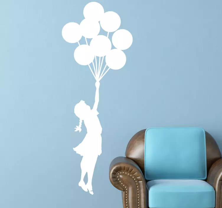 Bir balon banksy art etiket ile kız - TenStickers
