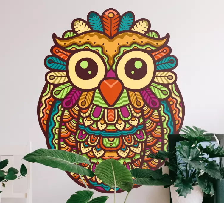Birçok renk duvar çıkartması ile mandala baykuş - TenStickers