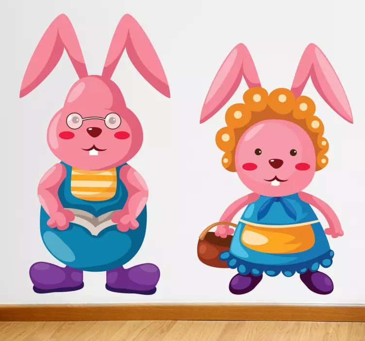 Birkaç pembe bunnies duvar çıkartmaları çocuk için - TenStickers