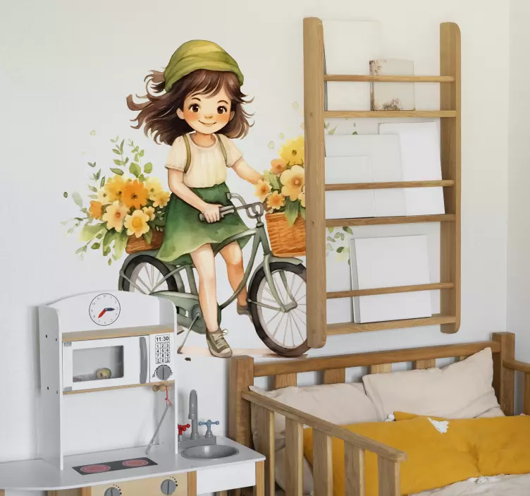 Bisiklete binen kız i̇llüstrasyonlar sticker - TenStickers