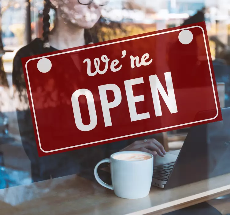 Biz açık kırmızı vintage tarzı vitrin çıkartması - TenStickers