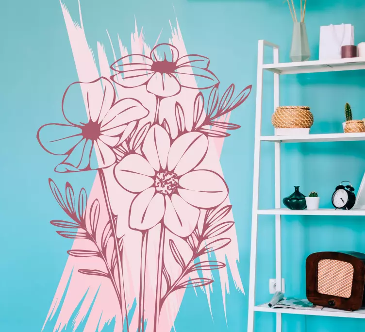 Boya ile çizilmiş çiçekler kapı çıkartması - TenStickers