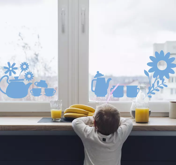 çaydanlık ve şirket pencere çıkartması - TenStickers