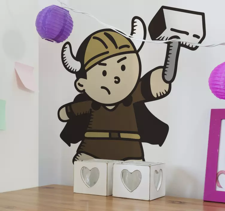 çekiç karakter çıkartması tutan viking karikatür - TenStickers