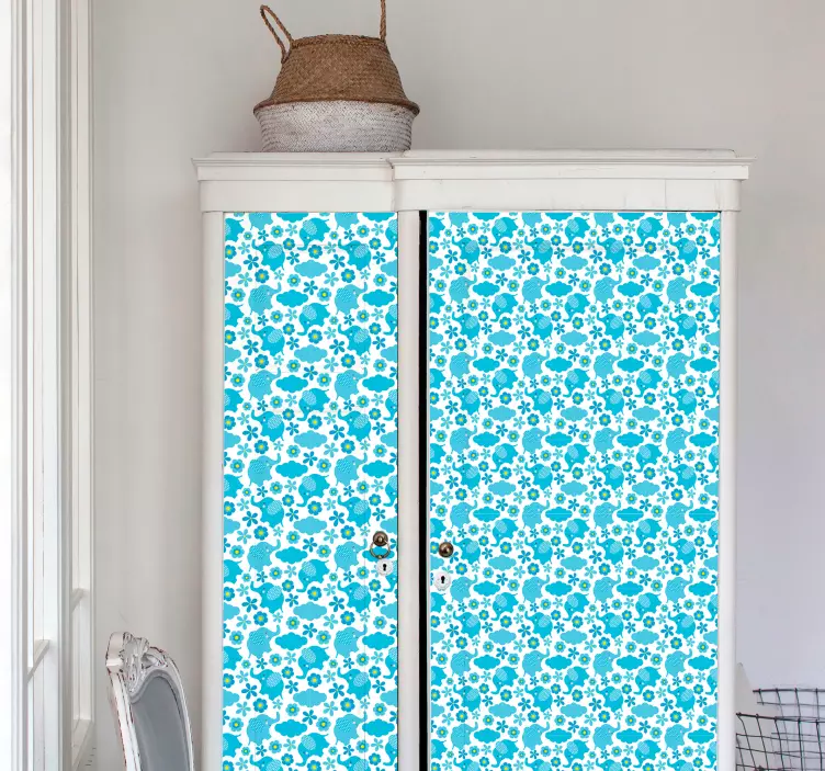 çiçek fil desen vinil duvar kağıdı - TenStickers