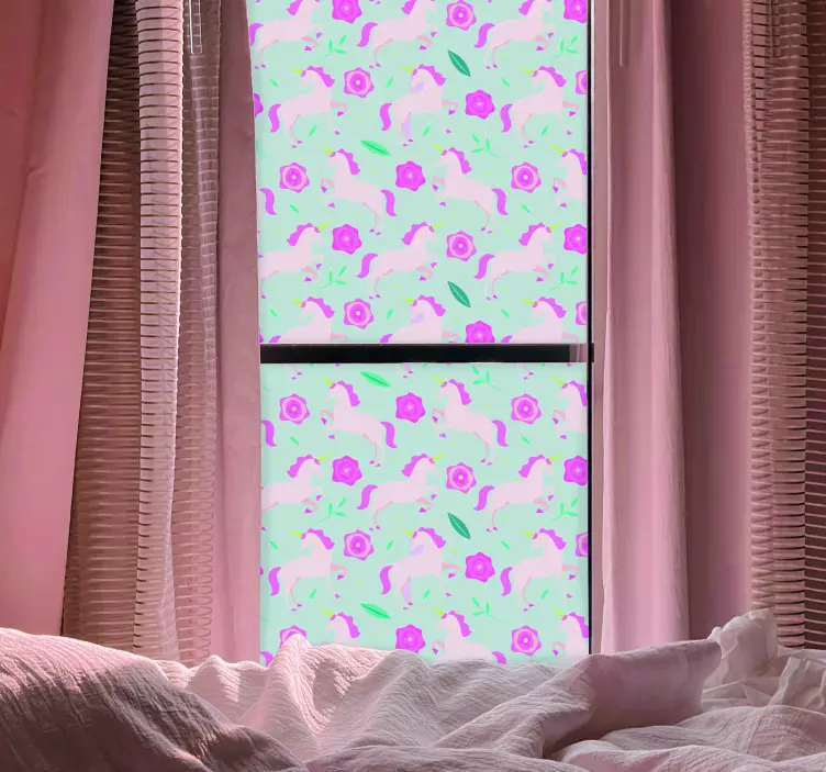 çiçek tek boynuzlu at desen pencere çıkartması - TenStickers