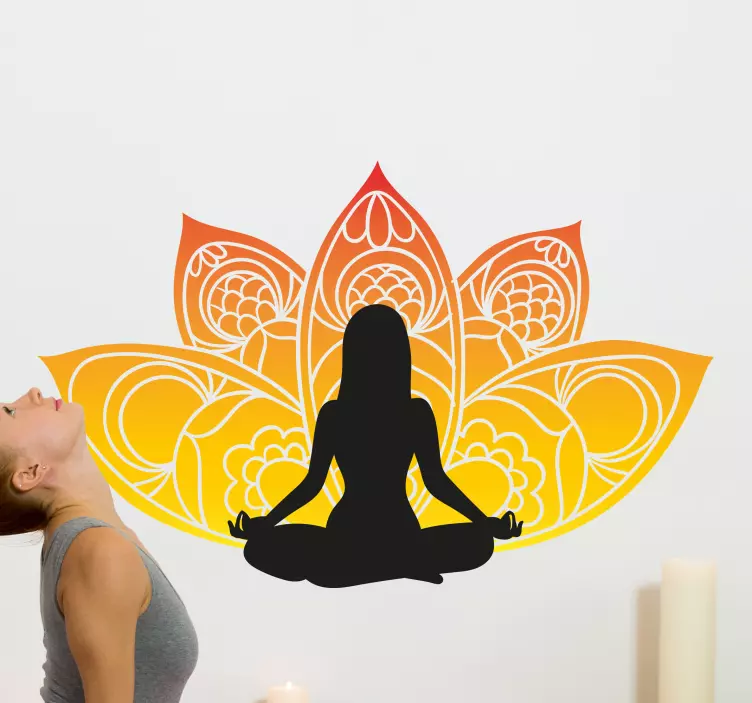 çiçek yoga poz duvar sticker - TenStickers