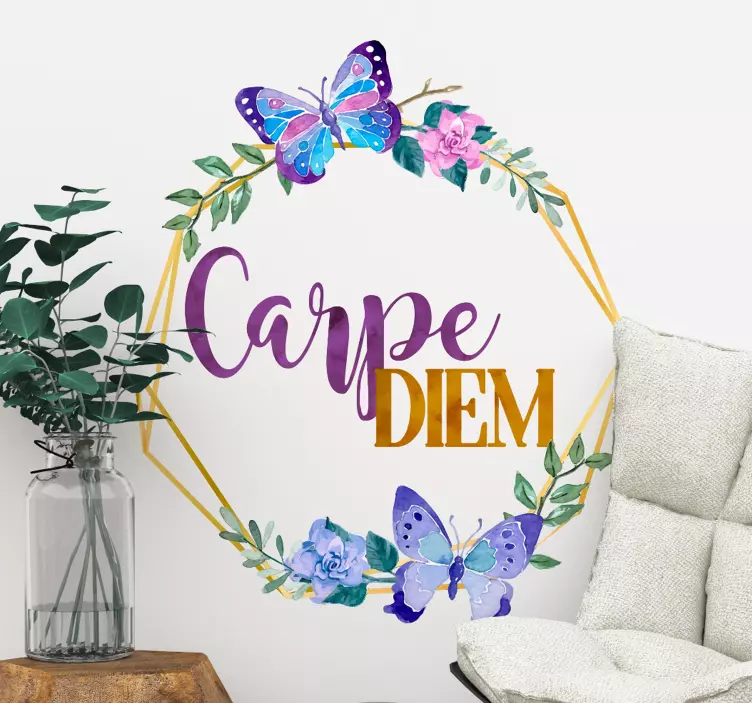 Carpe diem çiçekler oturma odası duvar dekor ile - TenStickers