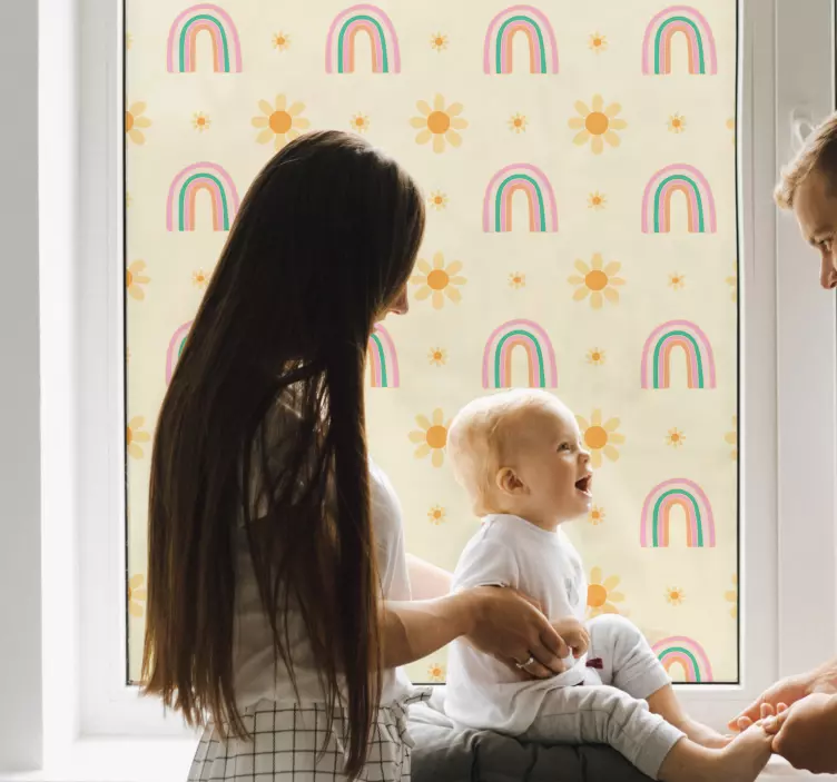 çiçekler ve gökkuşağı pencere çıkartması - TenStickers