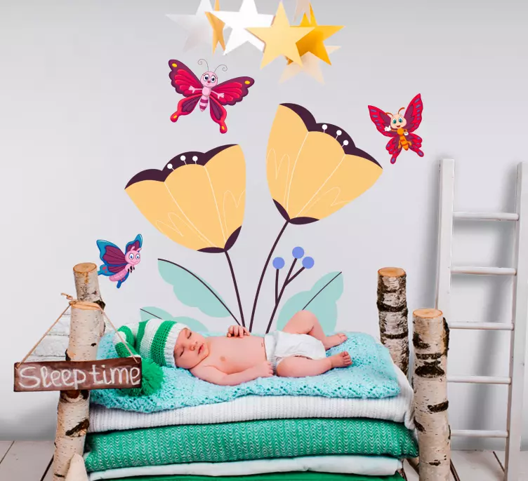 çiçekli mutlu kelebekler çıkartması - TenStickers