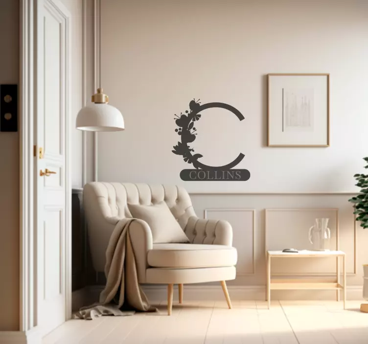 çiçekli ilk isim özel çıkartması - TenStickers