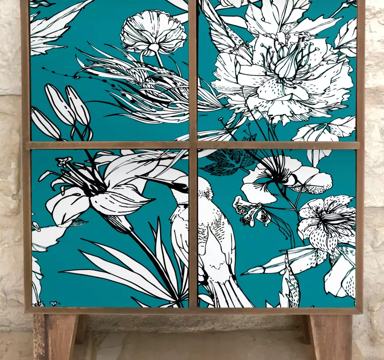 çiçekli kuş desenleri hayvan çıkartması - TenStickers